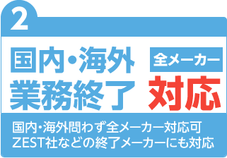 国内・海外問わず全メーカー対応可 ZEST社などの終了メーカーにも対応