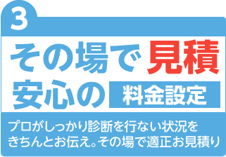 プロがしっかり診断を行ない状況を きちんとお伝え。その場で適正お見積り